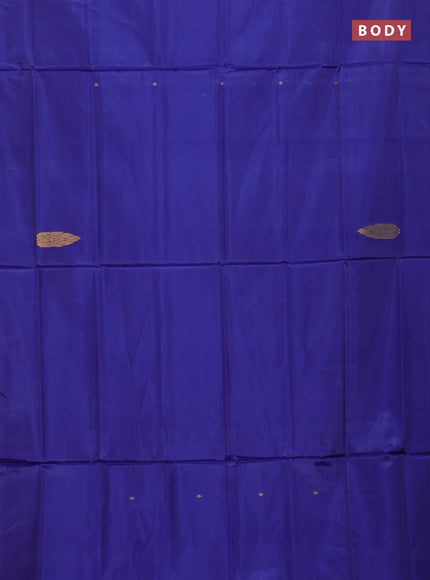 Banana pith saree blue and pastel peach shade with thread woven buttas in borderless style