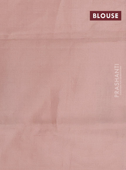 Banana pith saree blue and pastel peach shade with thread woven buttas in borderless style