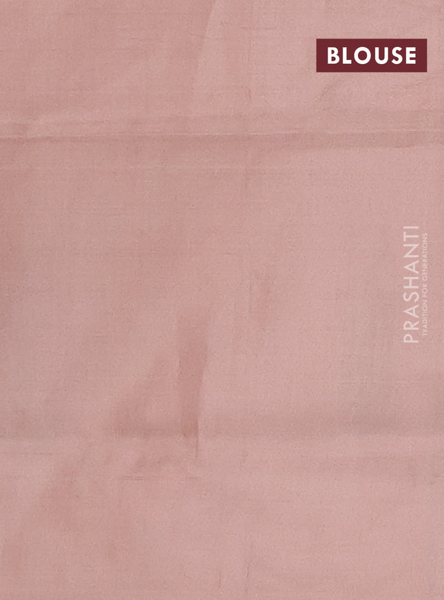 Banana pith saree blue and pastel peach shade with thread woven buttas in borderless style