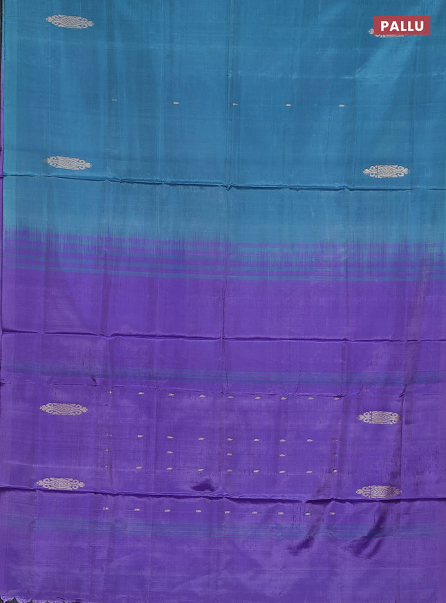 Banana pith saree teal green shade and lavender with thread woven buttas in borderless style