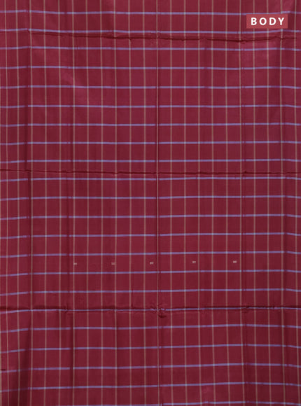 Banana pith saree maroon and dual shade of grey with allover checked pattern and piping border