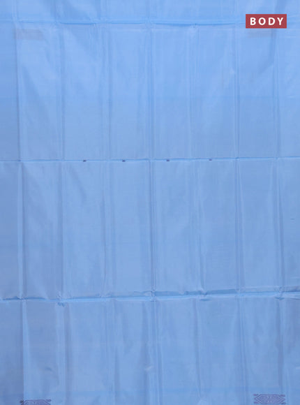 Banana pith saree light blue and black with thread woven buttas in borderless style