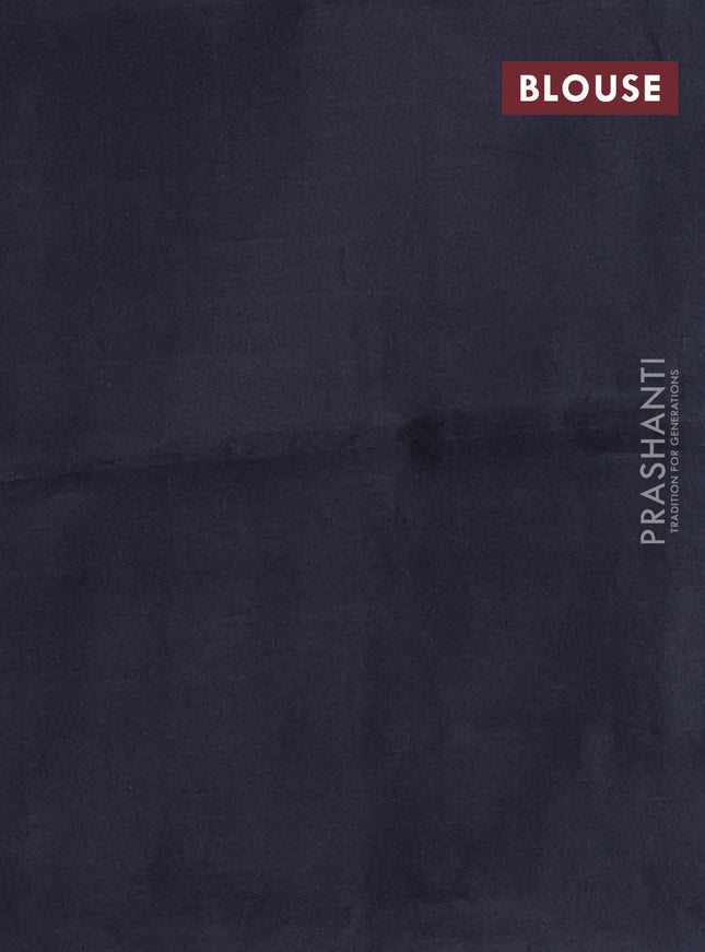 Banana pith saree light blue and black with thread woven buttas in borderless style