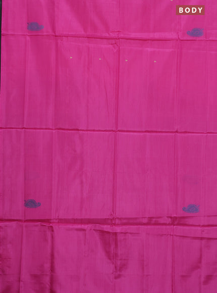 Banana pith saree pink and blue with thread woven buttas in borderless style