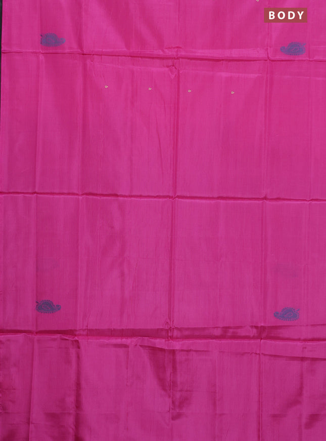 Banana pith saree pink and blue with thread woven buttas in borderless style