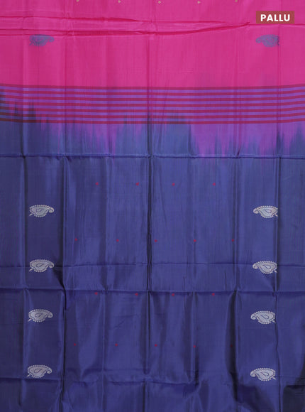 Banana pith saree pink and blue with thread woven buttas in borderless style