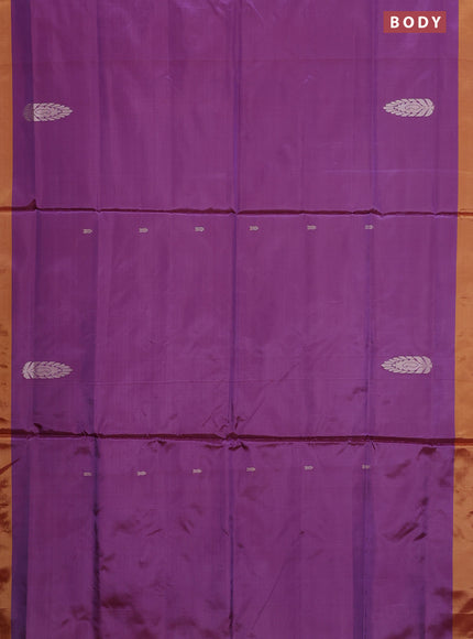 Banana pith saree dual shade of purple and yellow with thread woven buttas and contrast border