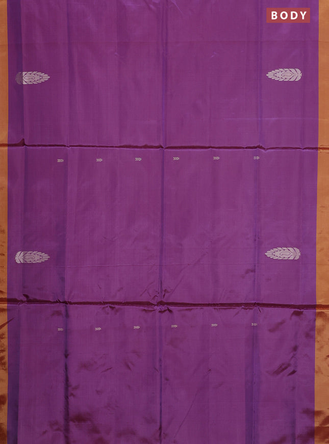Banana pith saree dual shade of purple and yellow with thread woven buttas and contrast border