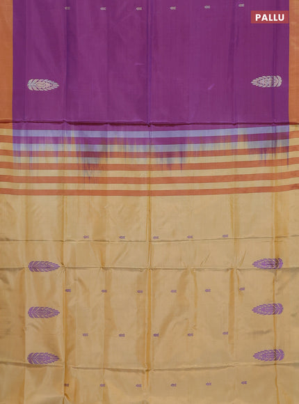 Banana pith saree dual shade of purple and yellow with thread woven buttas and contrast border
