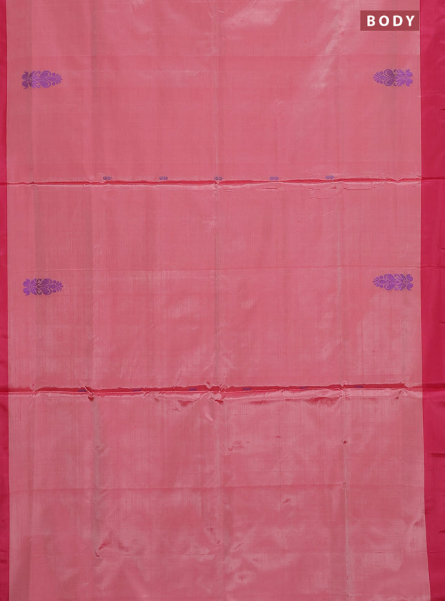 Banana pith saree red and pink with thread woven buttas and contrast border