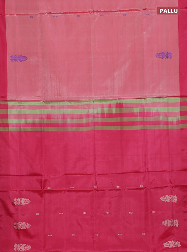 Banana pith saree red and pink with thread woven buttas and contrast border
