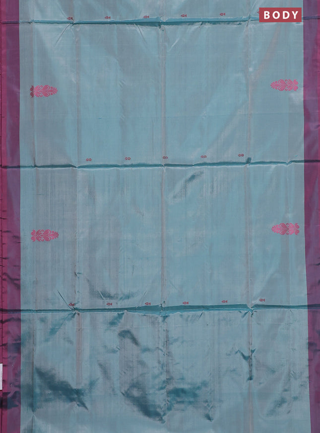 Banana pith saree teal green shade and dual shade of magenta pink with thread woven buttas in borderless style