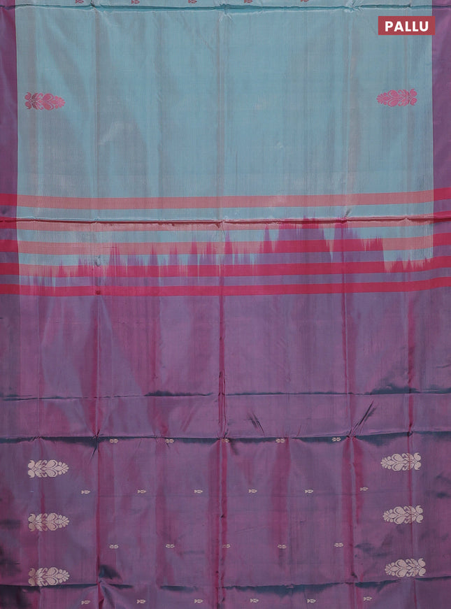 Banana pith saree teal green shade and dual shade of magenta pink with thread woven buttas in borderless style
