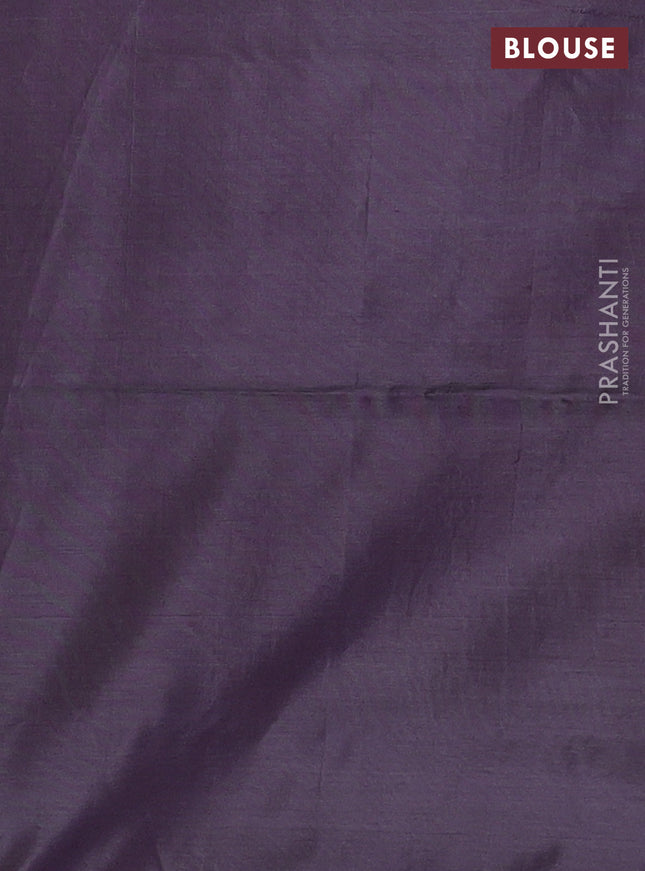 Banana pith saree dual shade of bluish rust and deep purple with thread woven buttas in borderless style