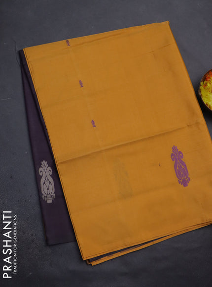 Banana pith saree mango yellow and wine shade with thread woven buttas in borderless style