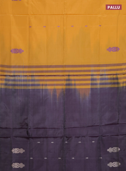 Banana pith saree mango yellow and wine shade with thread woven buttas in borderless style