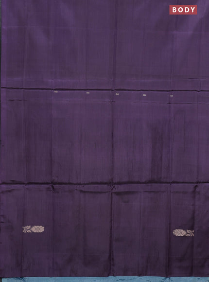 Banana pith saree jamun shade and teal blue with thread woven buttas in borderless style