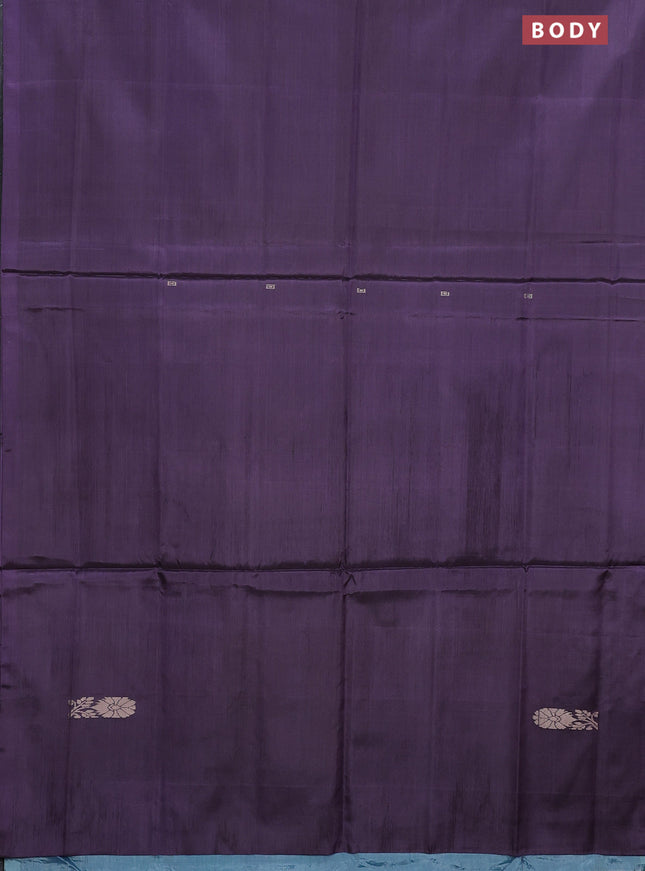 Banana pith saree jamun shade and teal blue with thread woven buttas in borderless style