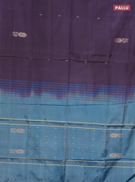 Banana pith saree jamun shade and teal blue with thread woven buttas in borderless style