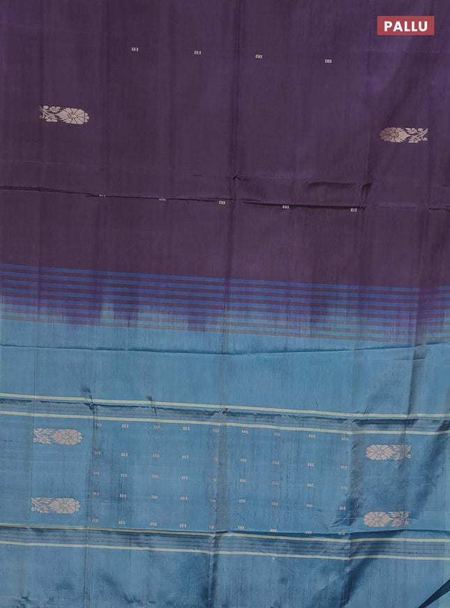 Banana pith saree jamun shade and teal blue with thread woven buttas in borderless style