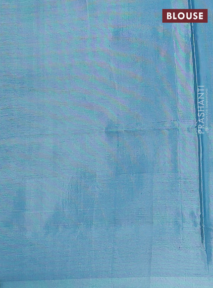 Banana pith saree jamun shade and teal blue with thread woven buttas in borderless style