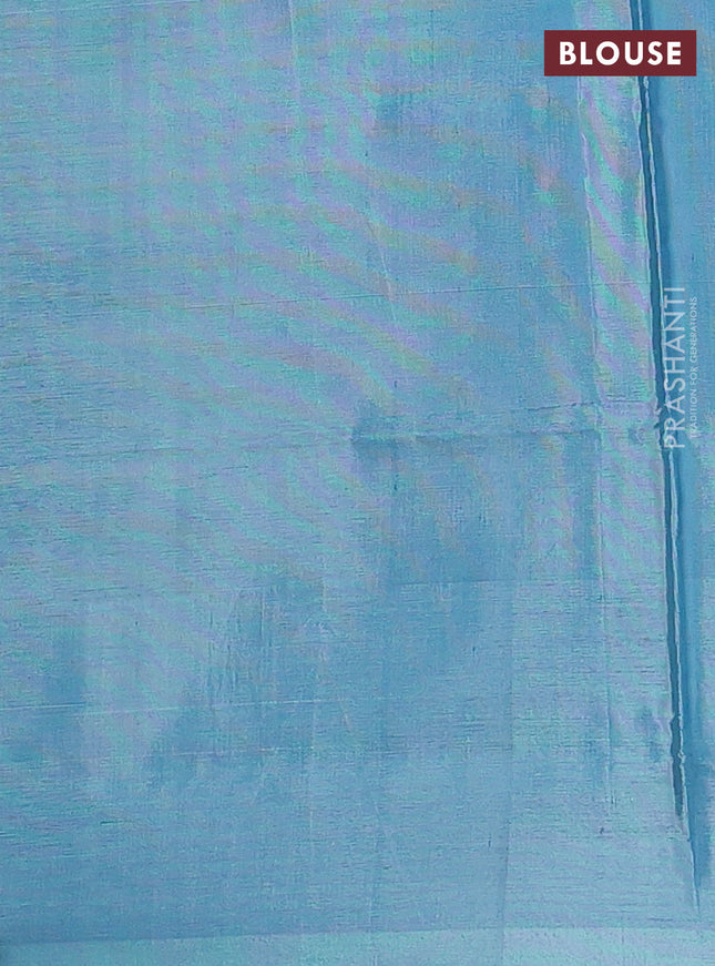 Banana pith saree jamun shade and teal blue with thread woven buttas in borderless style