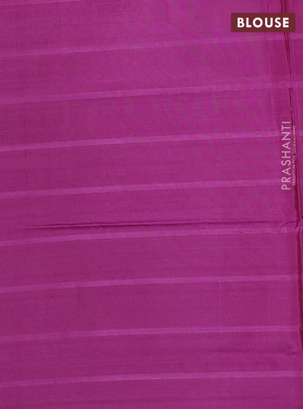 Banana pith saree light green and purple with allover checked pattern in borderless style