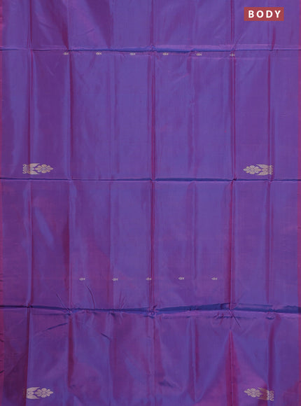 Banana pith saree dual shade of purple and sandal with thread woven buttas in borderless style