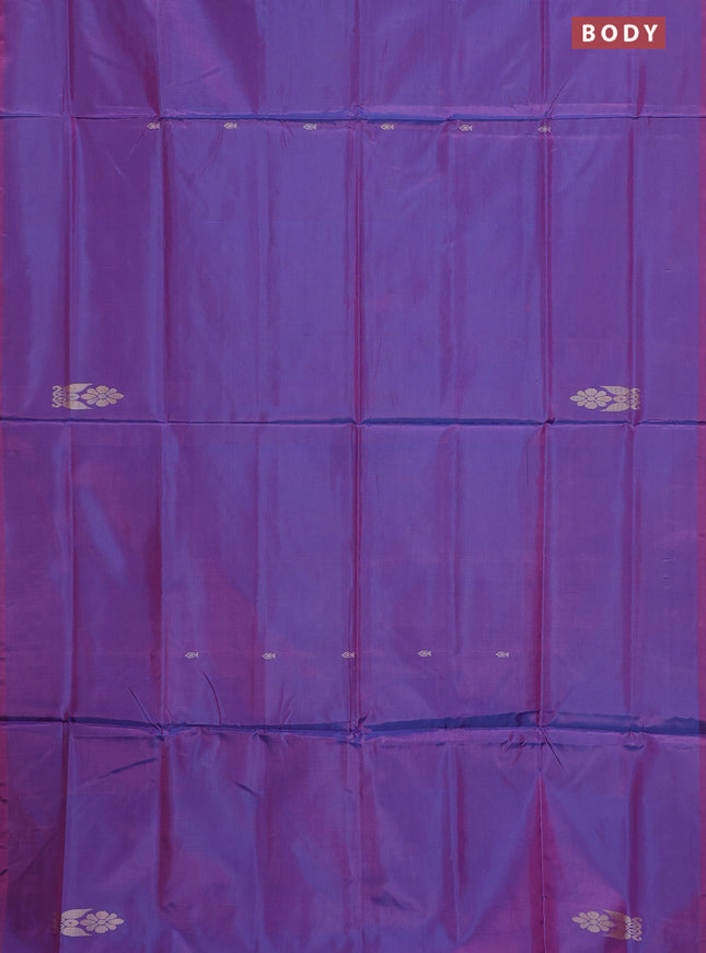 Banana pith saree dual shade of purple and sandal with thread woven buttas in borderless style