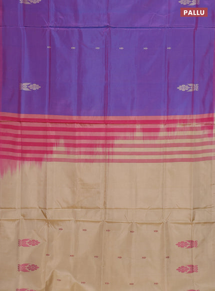 Banana pith saree dual shade of purple and sandal with thread woven buttas in borderless style