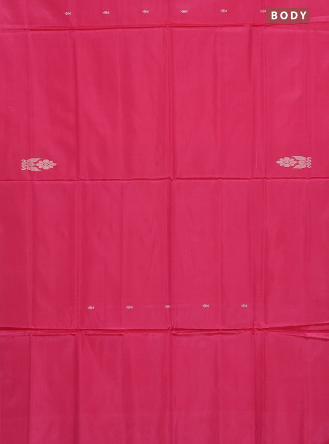 Banana pith saree pink and pastel blue with thread woven buttas in borderless style