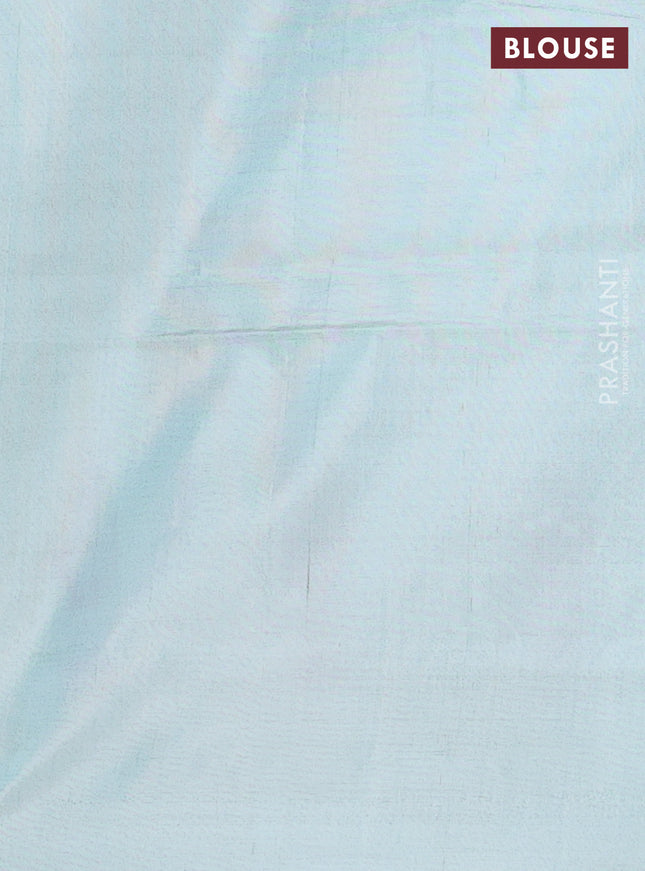 Banana pith saree pink and pastel blue with thread woven buttas in borderless style