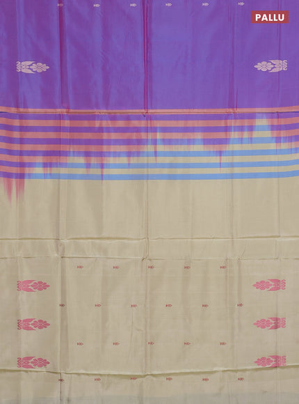 Banana pith saree dual shade of purple and cream with thread woven buttas in borderless style