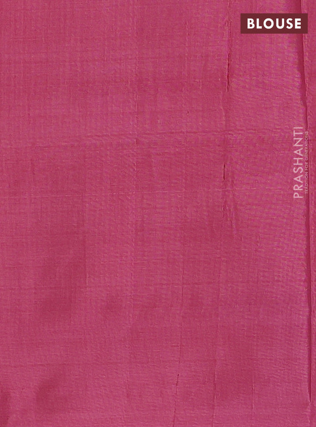 Banana pith saree green and maroon with thread woven buttas in borderless style