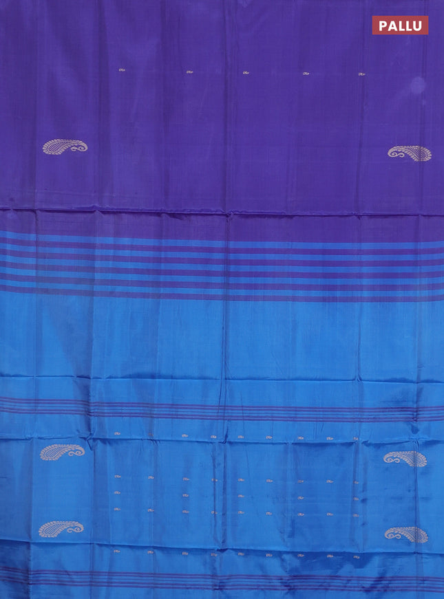 Banana pith saree violet and light blue with thread woven buttas in borderless style