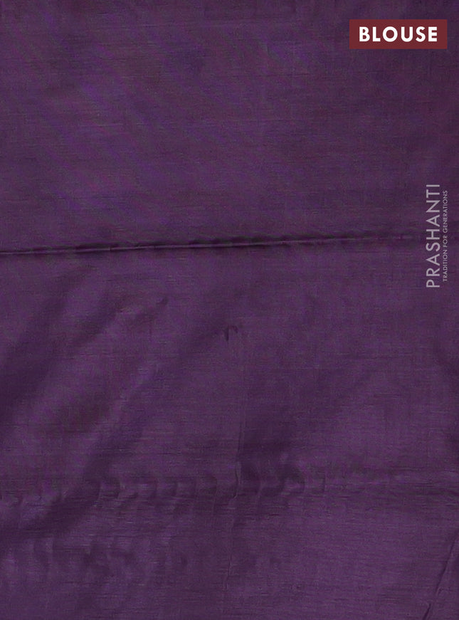 Banana pith saree pastel peach and deep jamun with thread woven buttas in borderless style