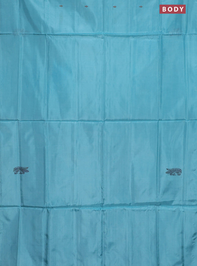 Banana pith saree teal blue and dual shade of pink with thread woven buttas in borderless style