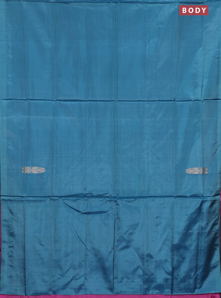 Banana pith saree teal green and pink with thread woven buttas in borderless style