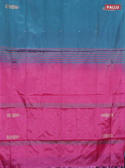 Banana pith saree teal green and pink with thread woven buttas in borderless style