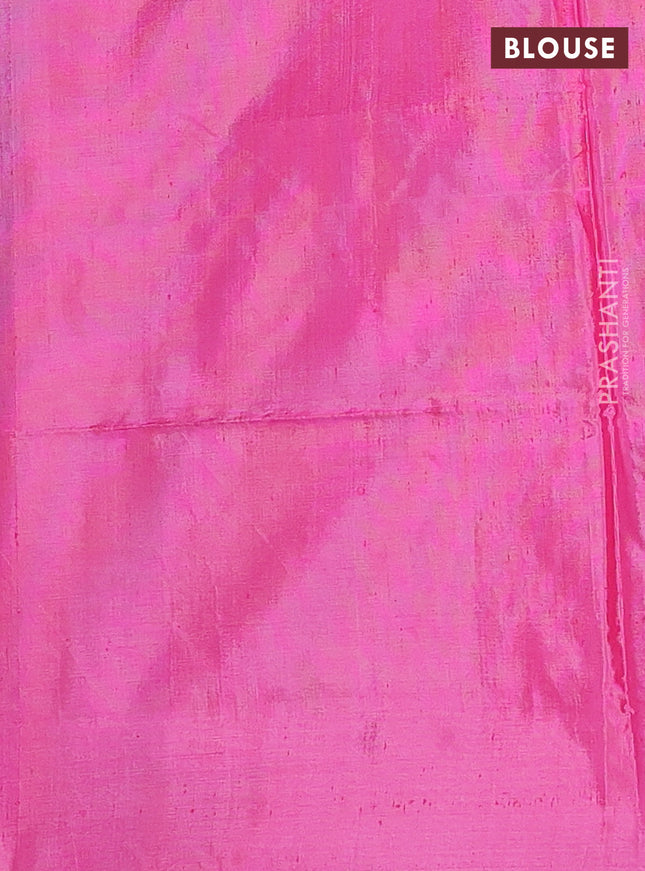 Banana pith saree teal green and pink with thread woven buttas in borderless style