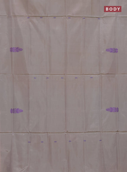 Banana pith saree dual shade of sandal and black with thread woven buttas in borderless style