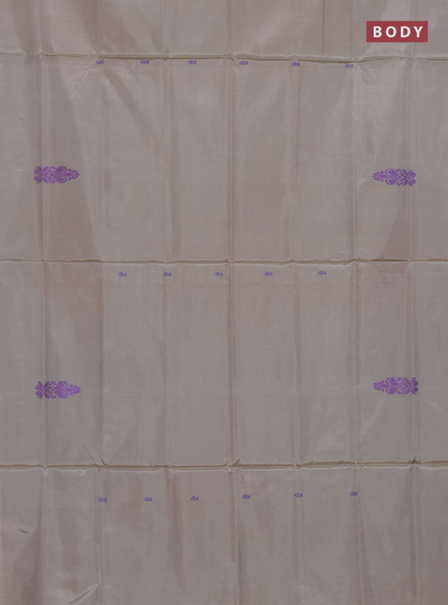 Banana pith saree dual shade of sandal and black with thread woven buttas in borderless style