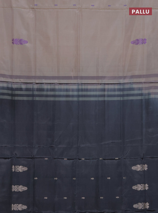 Banana pith saree dual shade of sandal and black with thread woven buttas in borderless style