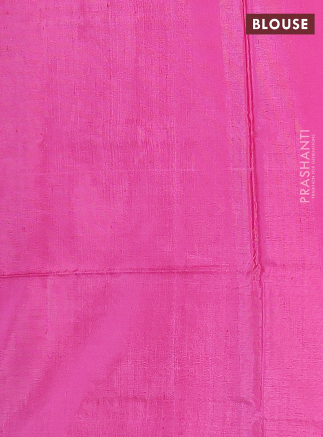 Banana pith saree teal green and pink with thread woven buttas in borderless style