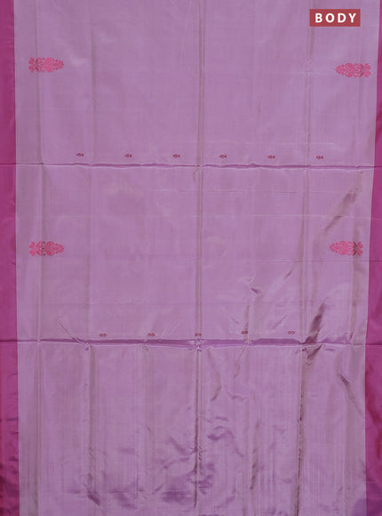 Banana pith saree mild lavender and reddish pink with thread woven buttas and contrast border