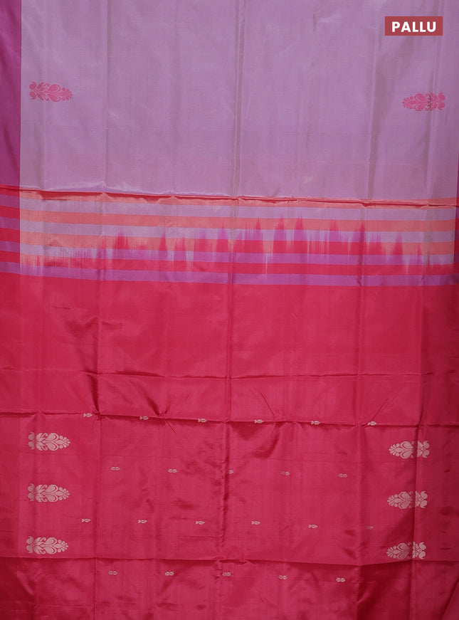 Banana pith saree mild lavender and reddish pink with thread woven buttas and contrast border