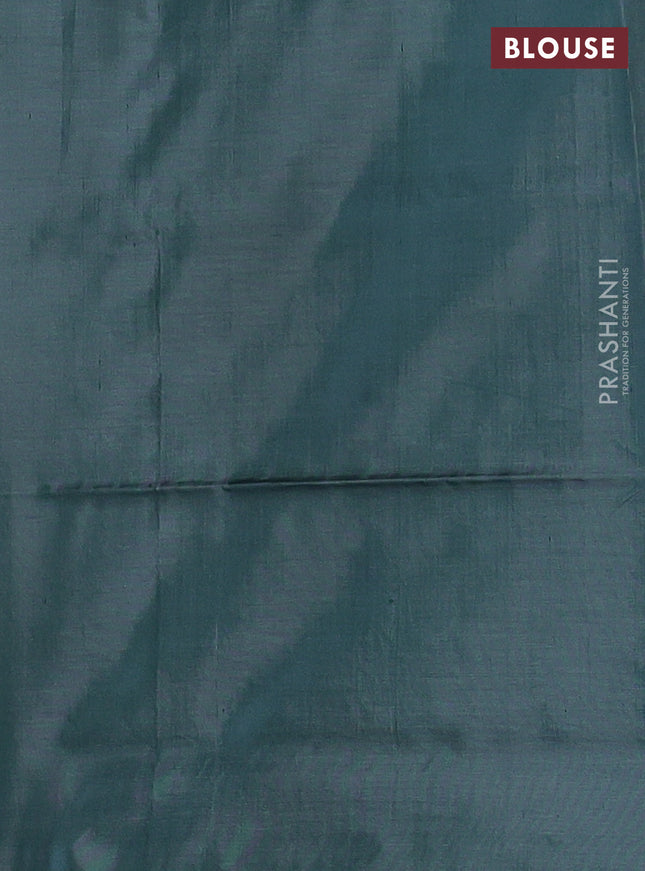 Banana pith saree pale orange and bottle green shade with thread woven buttas in borderless style