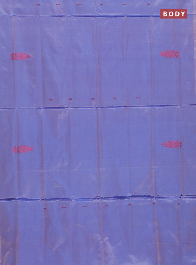 Banana pith saree dual shade of lavender and dark mustard with thread woven buttas in borderless style