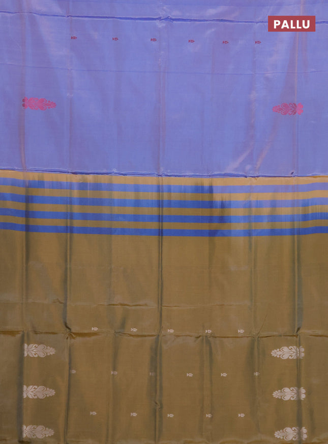 Banana pith saree dual shade of lavender and dark mustard with thread woven buttas in borderless style