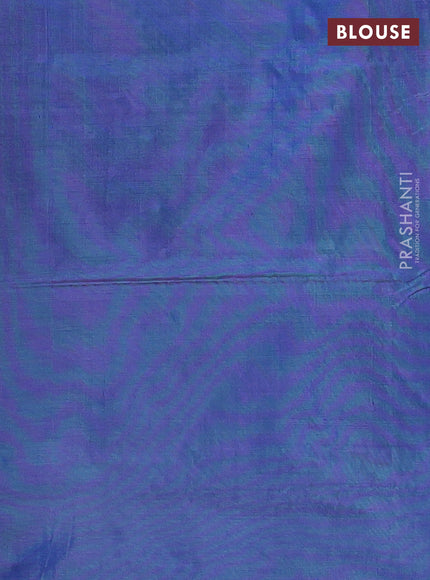 Banana pith saree peach shade and blue with thread woven buttas in borderless style